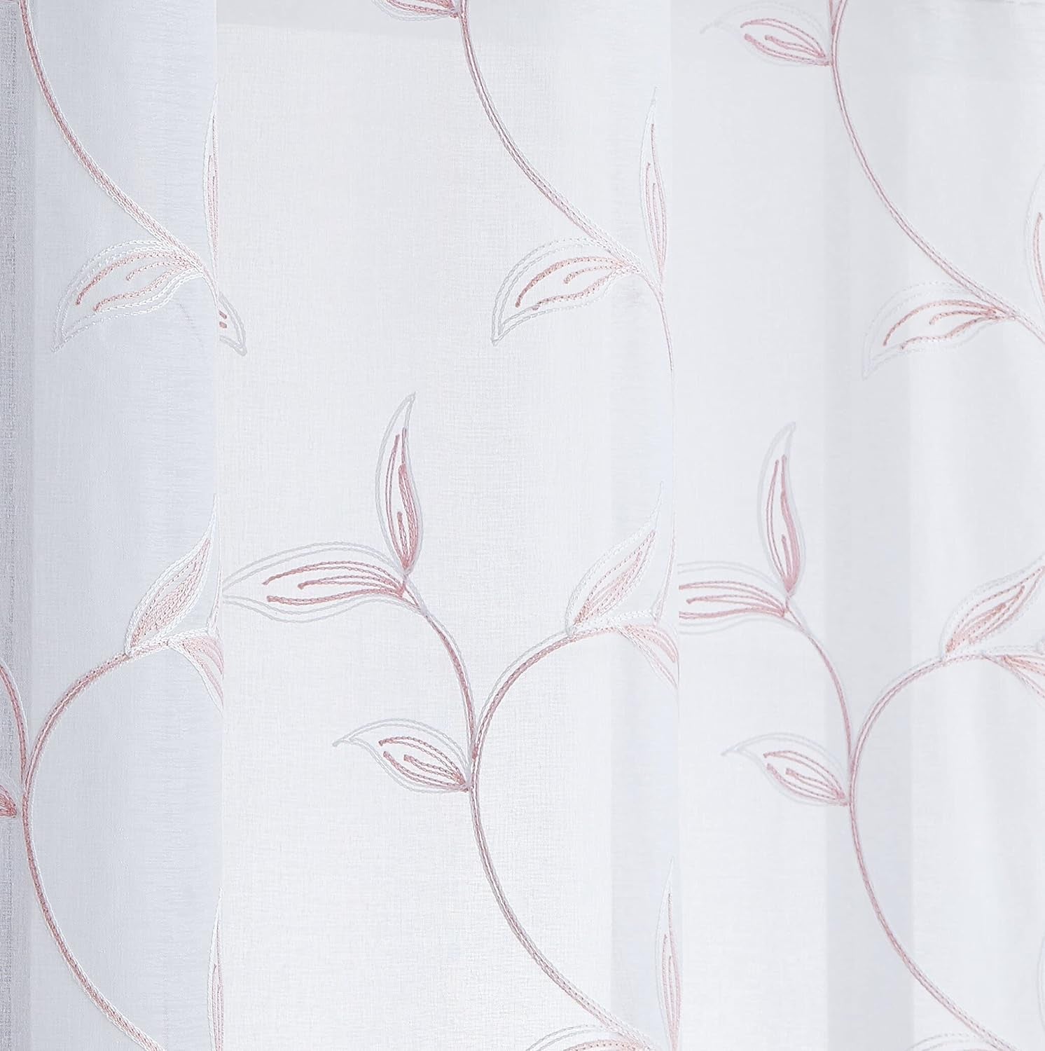 Floor to Ceiling Curtains for Extra Wide Windows. Sheer White Curtain Room Dividers Have Pink Blush Leaf Embroidery. Modern Decor Living Room Curtains. (Maria 108 X 100 Blush)