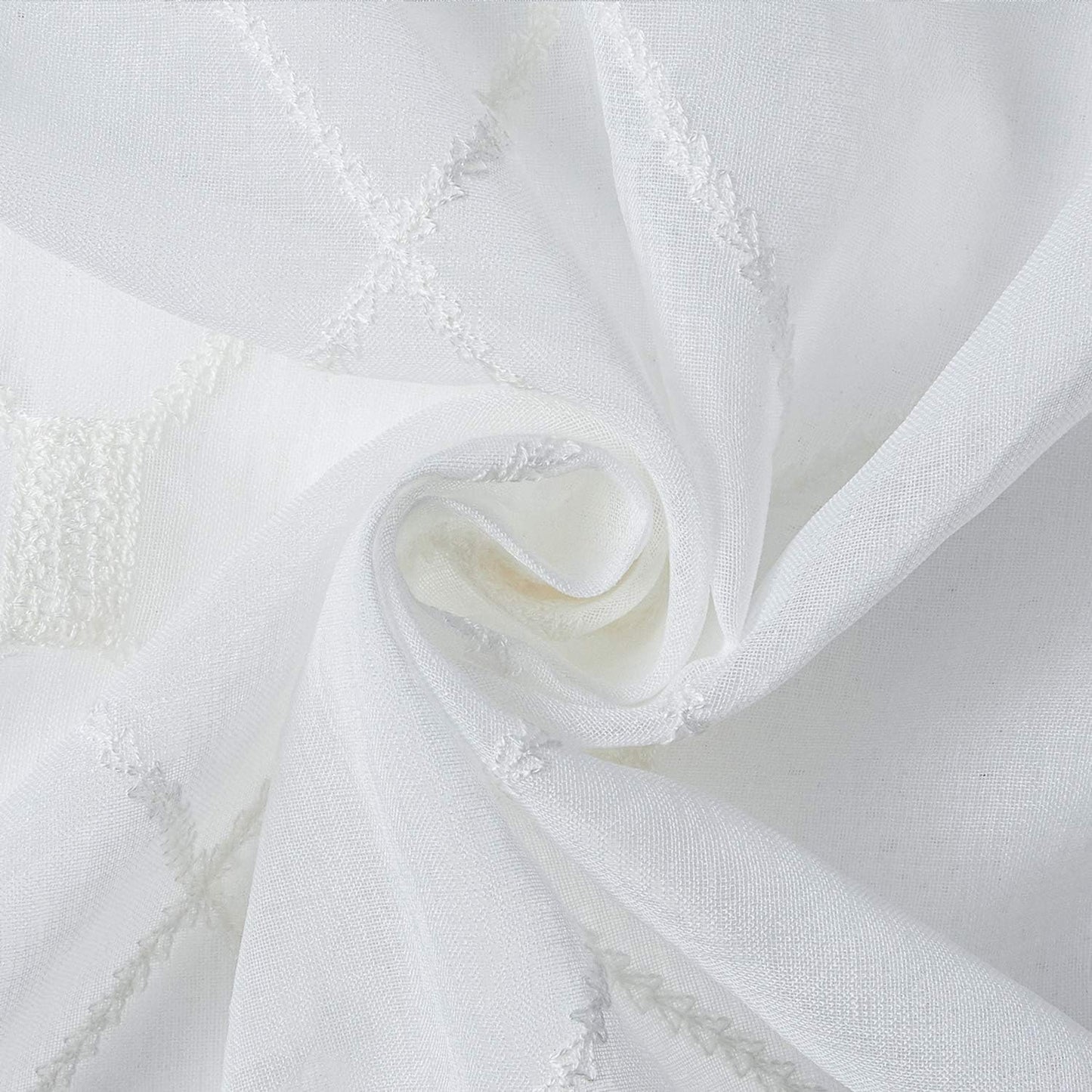 l White Sheer Curtains 63 Inch Length Embroidered Diamond Grommet Window Curtains for Living Room Bedroom, 2 Panels