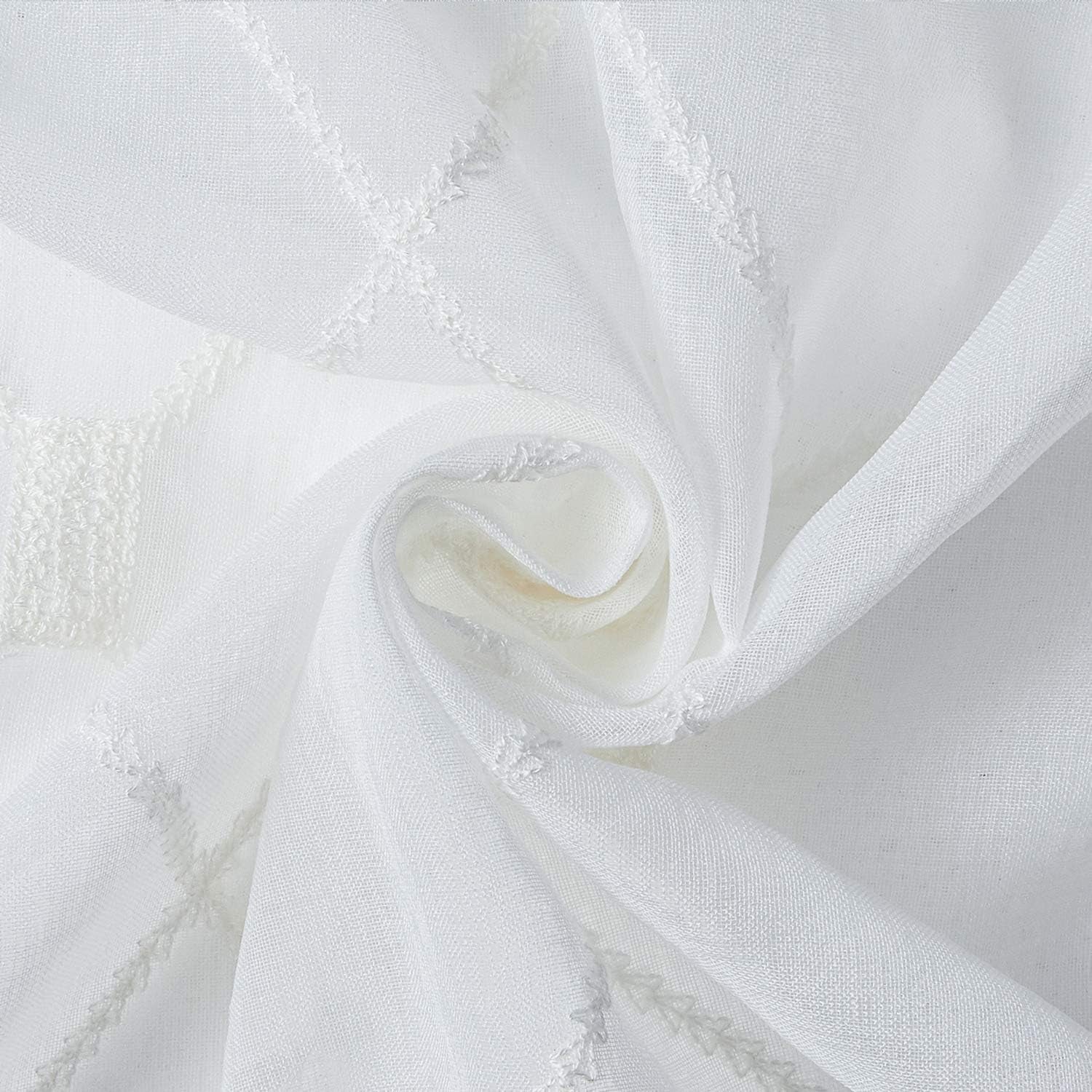 l White Sheer Curtains 63 Inch Length Embroidered Diamond Grommet Window Curtains for Living Room Bedroom, 2 Panels