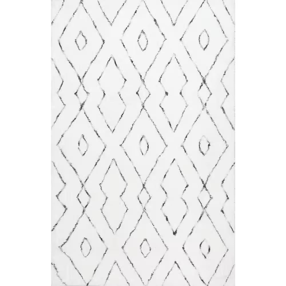 Beaulah Modern Geometric Shag White 6 Ft. X 9 Ft. Area Rug