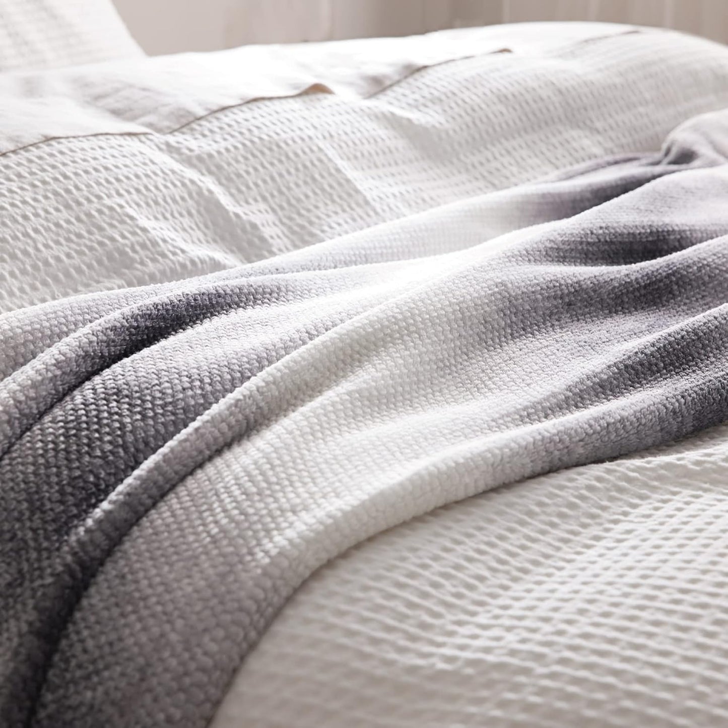 Soft Throw Blankets for Couch - Cozy Blanket Lightweight, Flannel Fleece Throw Blanket Gradient, 60X80 Inches Gray