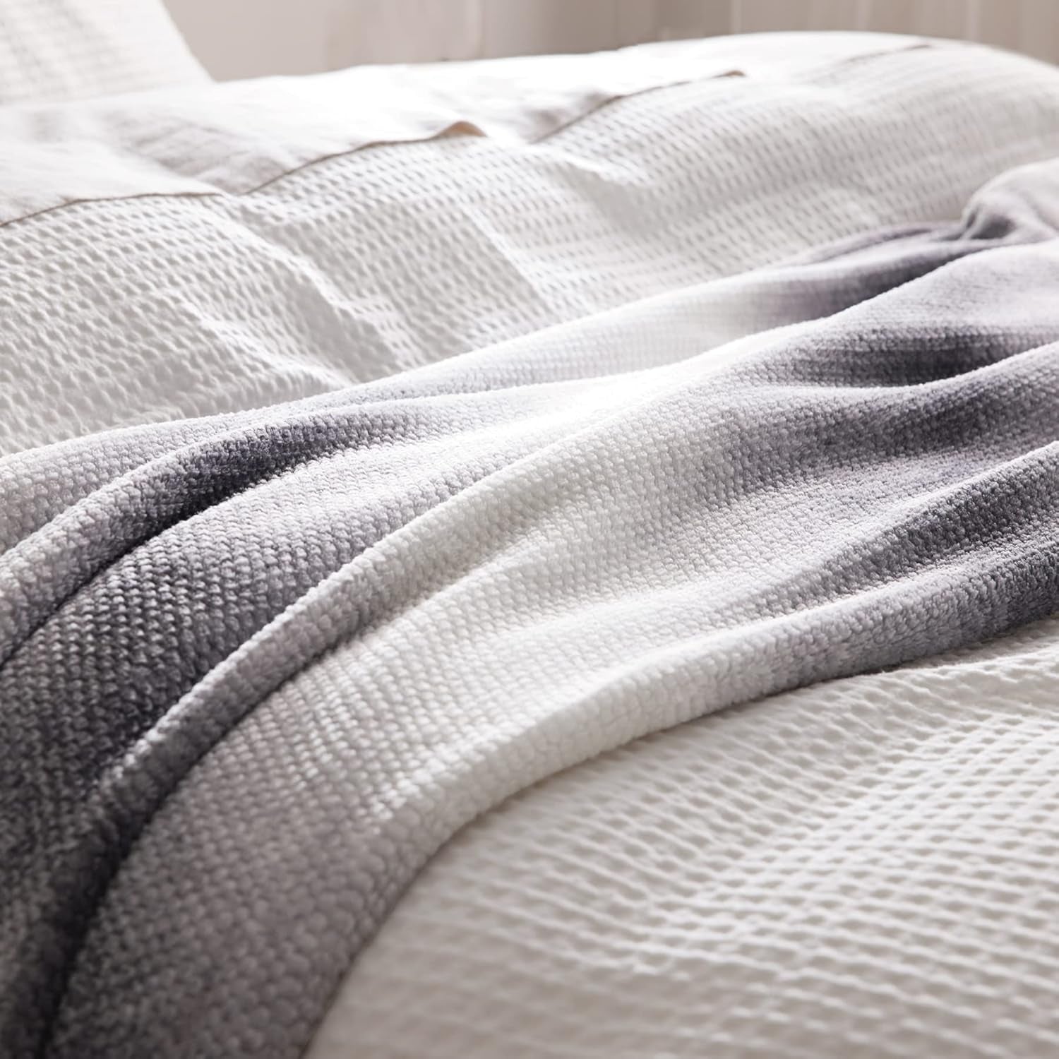 Soft Throw Blankets for Couch - Cozy Blanket Lightweight, Flannel Fleece Throw Blanket Gradient, 60X80 Inches Gray