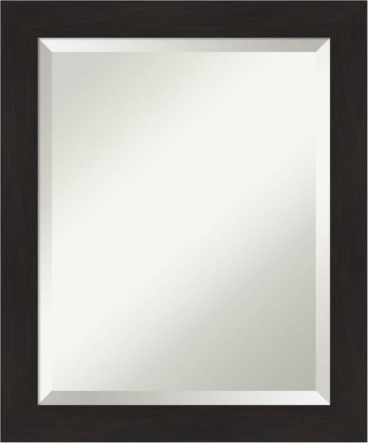 Brown Wall Mirror 24X20 Furniture Espresso Narrow Rectangle Bathroom Mirror for Wall Decor Living Room, Small Casual Frame, Hangs Horizonally and Vertically, Bathroom Decor, Beveled Edge