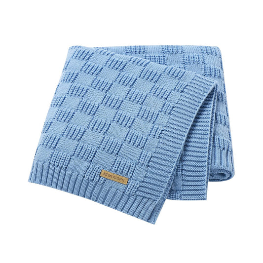 Baby Crochet Blanket Blue Knit Baby Blanket Waffle Weave Cellular Newborn Swaddle Receiving Cable Knit Blanket for Boys and Girls Gender Neutral Blankets 40X30 Inches