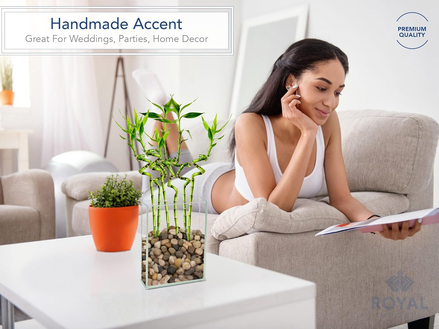 Flower Glass Vase Decorative Centerpiece for Home or Wedding by  - Flat Rectangle Plate Glass, 7" W X 10" H, Clear