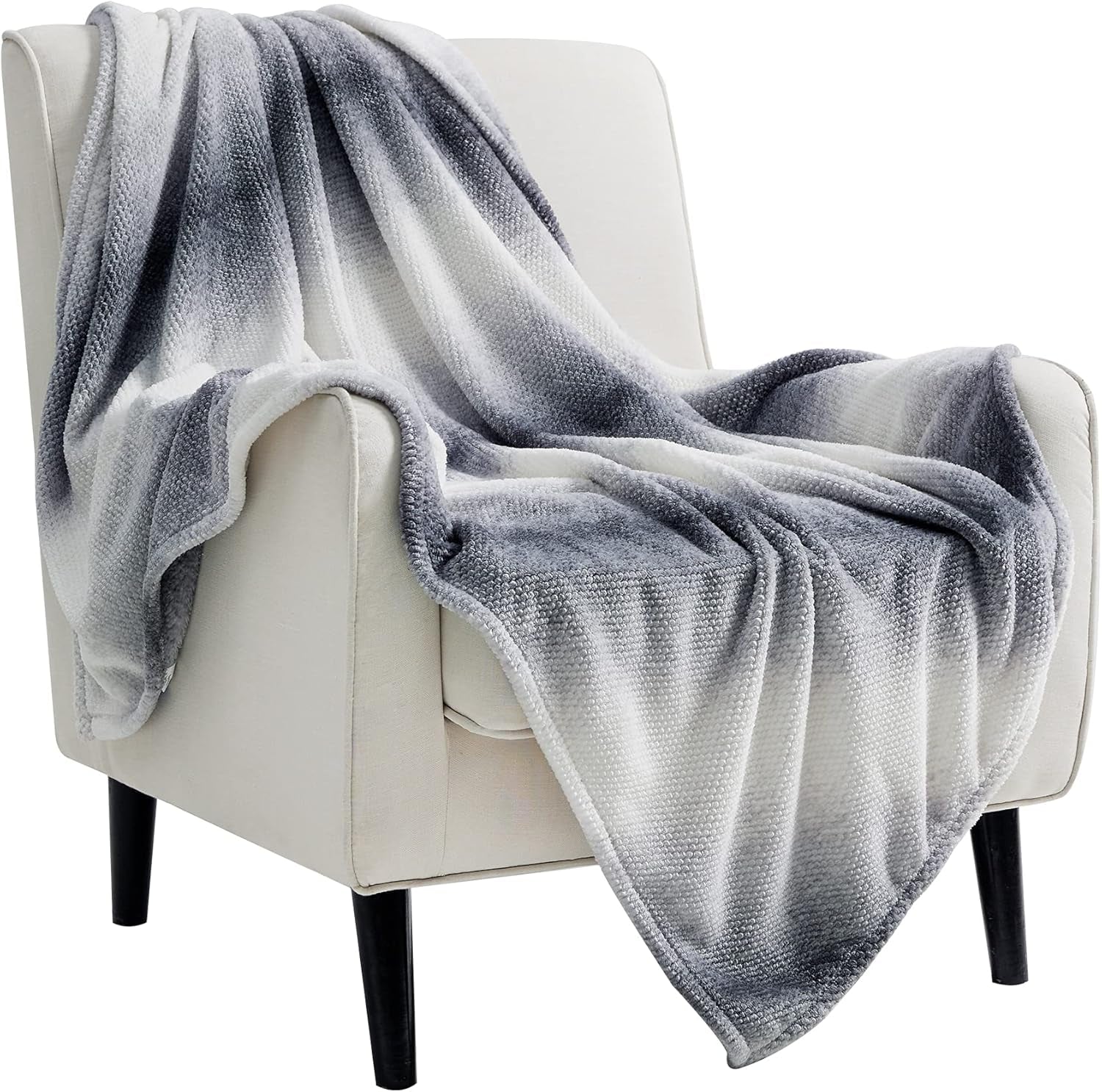 Soft Throw Blankets for Couch - Cozy Blanket Lightweight, Flannel Fleece Throw Blanket Gradient, 60X80 Inches Gray