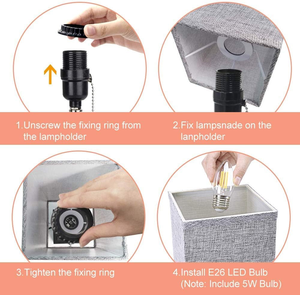 USB Table Lamp for Bedroom, Minimalist Nightstand Table Lamp with Dual USB Ports, Bedside Desk Lamps with Grey Fabric Shade Side Lamps for Living Room, Office, Kids Room, Study (Set of 2)