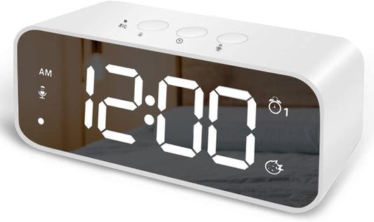 Digital Alarm Clock, Recording Alarm Clocks, Digital Clock, Clock for Bedroom, Desk Clock with USB Port, Kids Alarm Clock with 2 Alarm, Digital Clock Large Display (White)