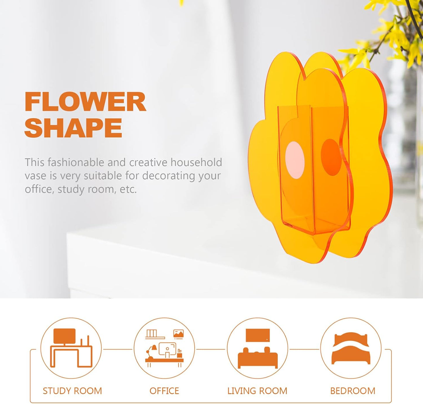 Acrylic Cloud Shaped Flower Vase Make up Brush Pen Holder Elegant Modern Contemporary Design Vase for Home Office Wedding Decor (Orange)