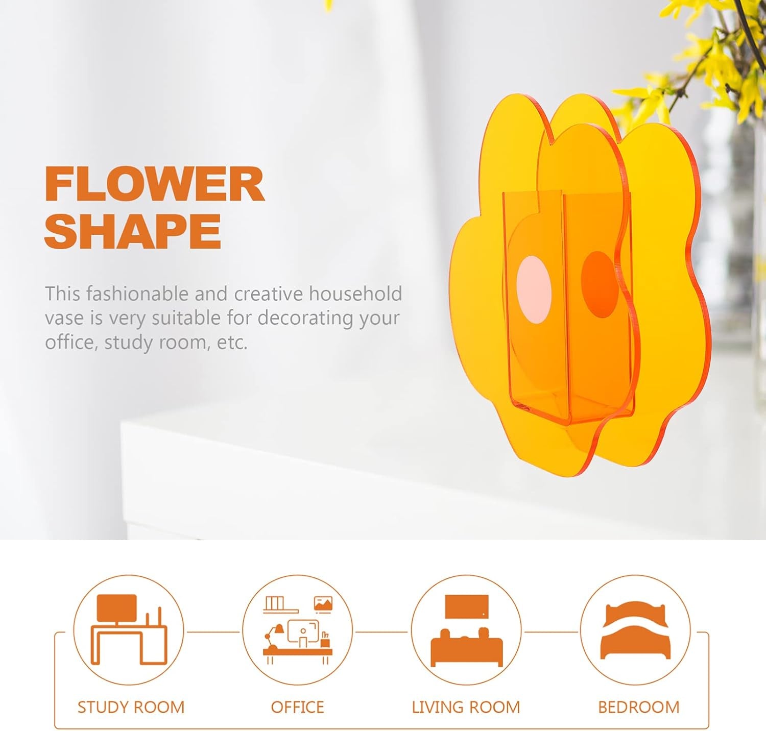 Acrylic Cloud Shaped Flower Vase Make up Brush Pen Holder Elegant Modern Contemporary Design Vase for Home Office Wedding Decor (Orange)