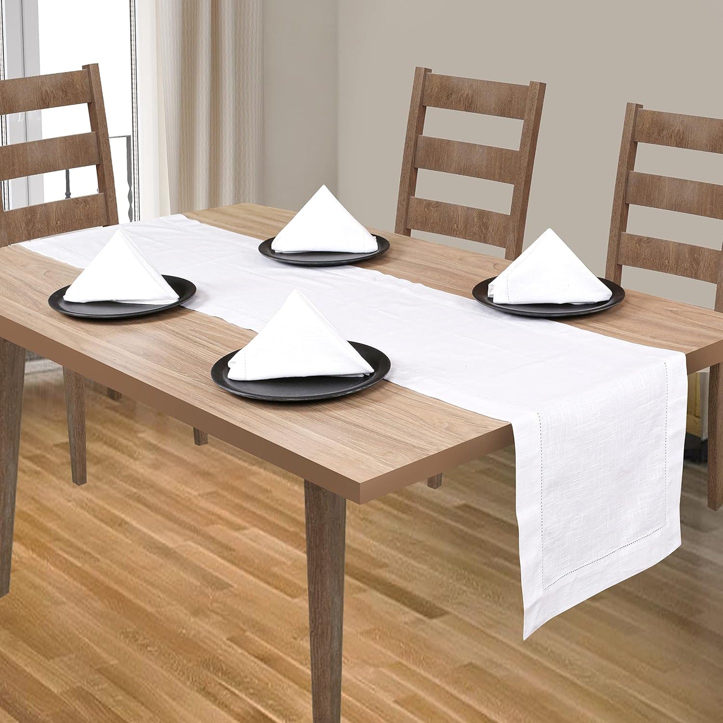 Lightnpro Cotton Table Runner 72 Inch Long - Hemstitched Decorative Elegant Beautiful Perfect for Dining Table Décor, Parties, Wedding, Gift, Holiday, All Occasions & Everyday Use- 16X72 Inch - White