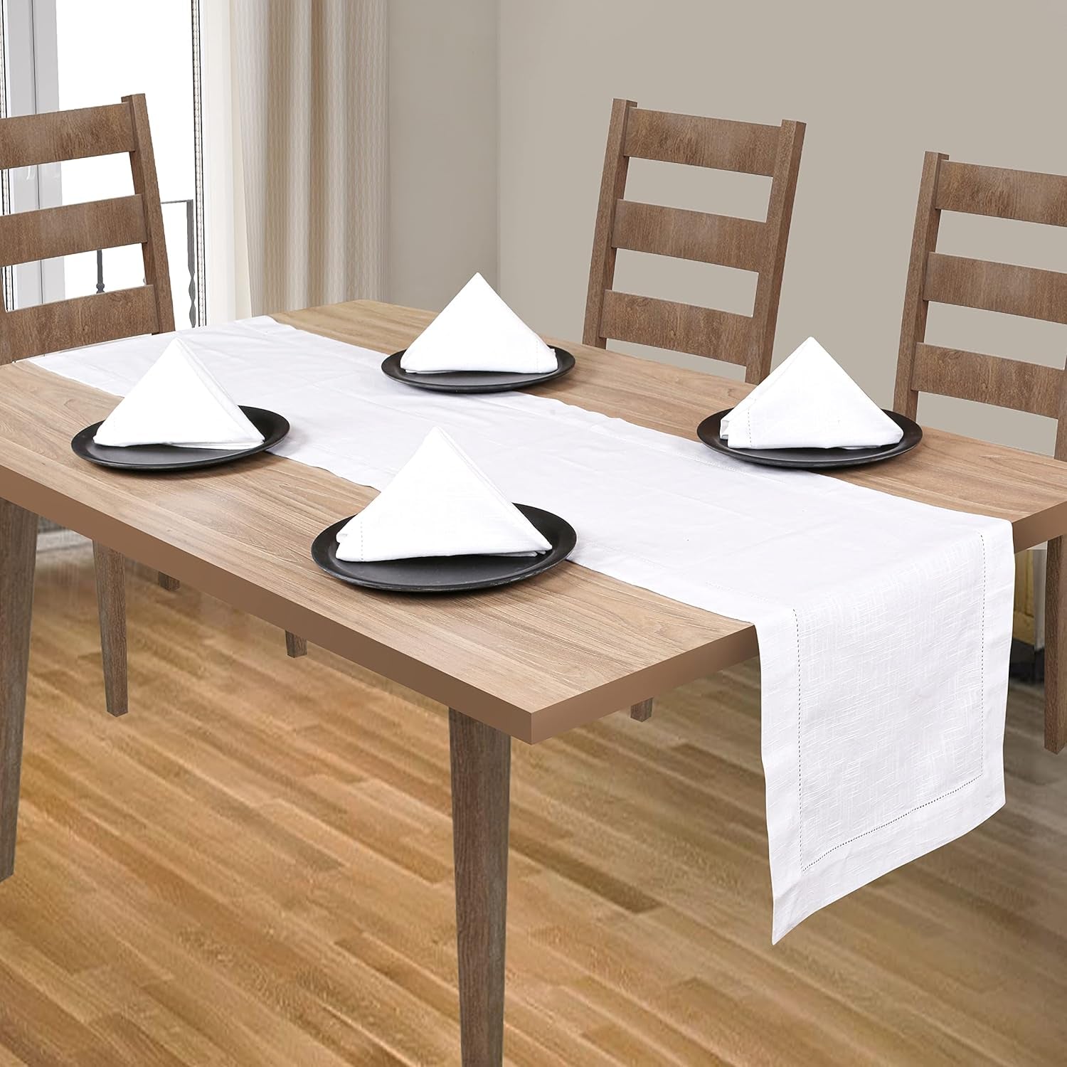 Lightnpro Cotton Table Runner 72 Inch Long - Hemstitched Decorative Elegant Beautiful Perfect for Dining Table Décor, Parties, Wedding, Gift, Holiday, All Occasions & Everyday Use- 16X72 Inch - White