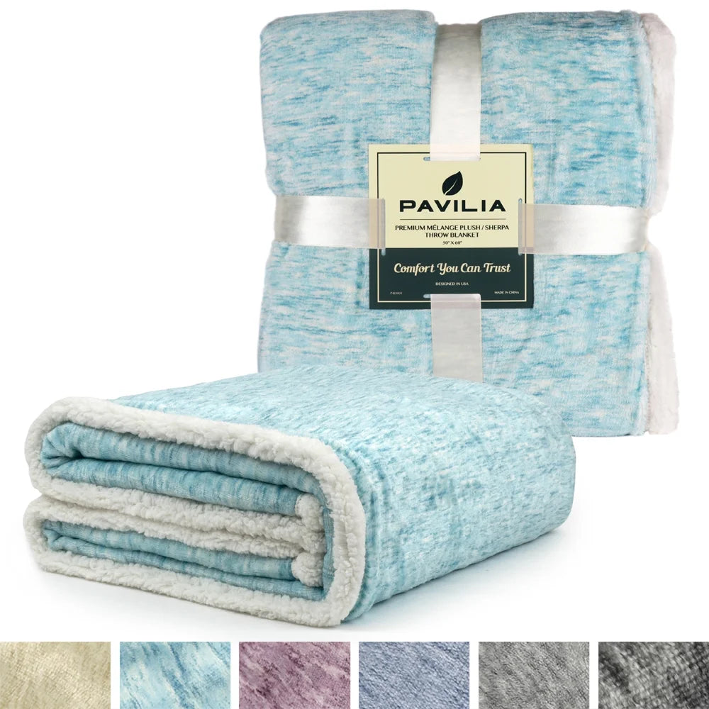 Melange Sherpa Fleece Throw Blanket | Super Soft, Reversible, Microfiber Fleece Blanket Throw | Luxurious Plush Fuzzy Turquoise TV Blanket for Couch Sofa(50X60 Inches, Sea Blue)