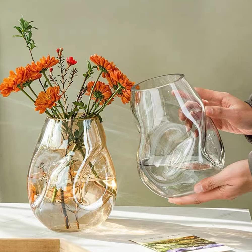 Flower Vases Decorative Boho Clear Glass Vases for Centerpieces Decorative Square Glass Vase for Flowers Home Decor Bedroom Living Room Party Office Wedding (Gray)