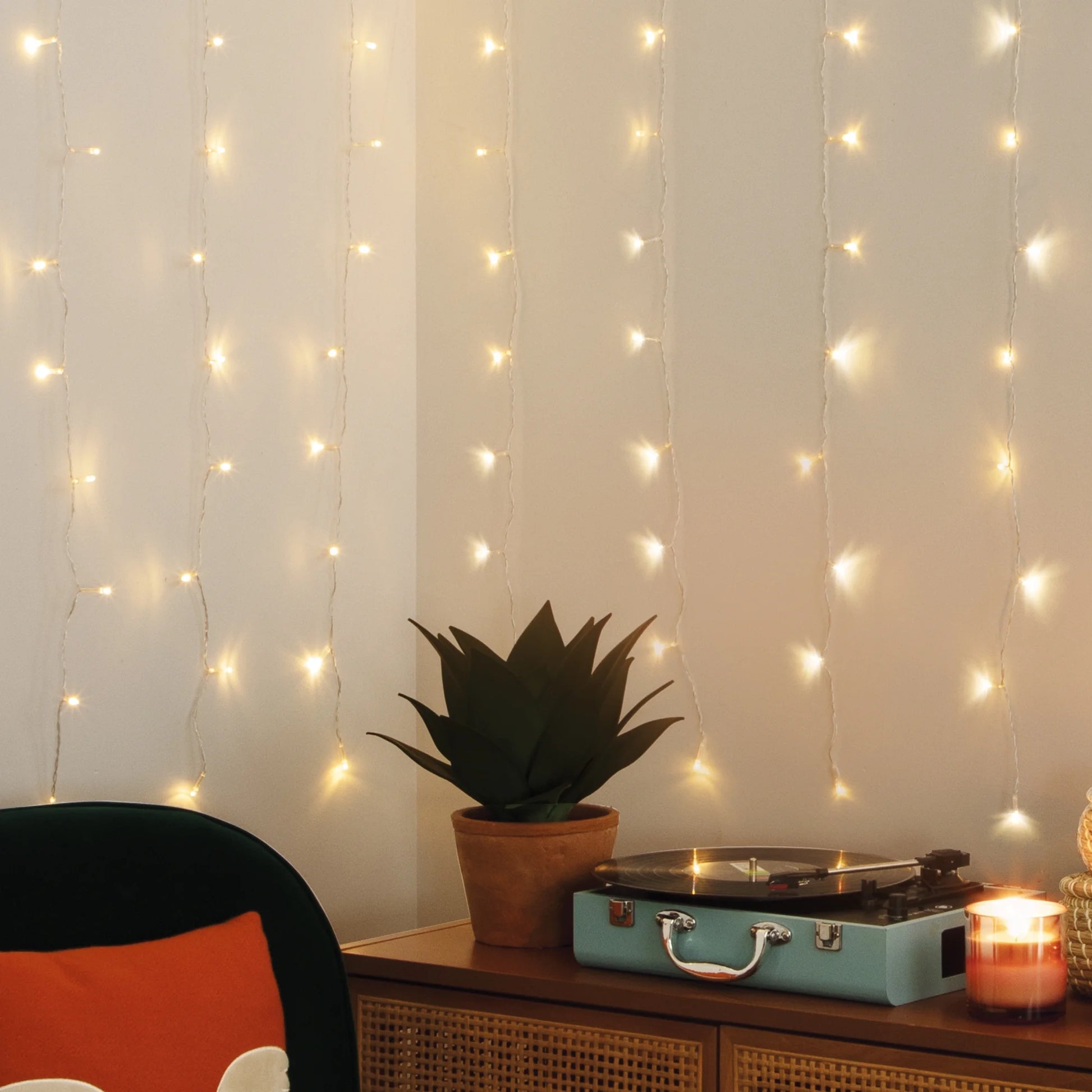 Curtain Lights, Warm White Leds, Sound Activated, Remote Control, Power Adapter