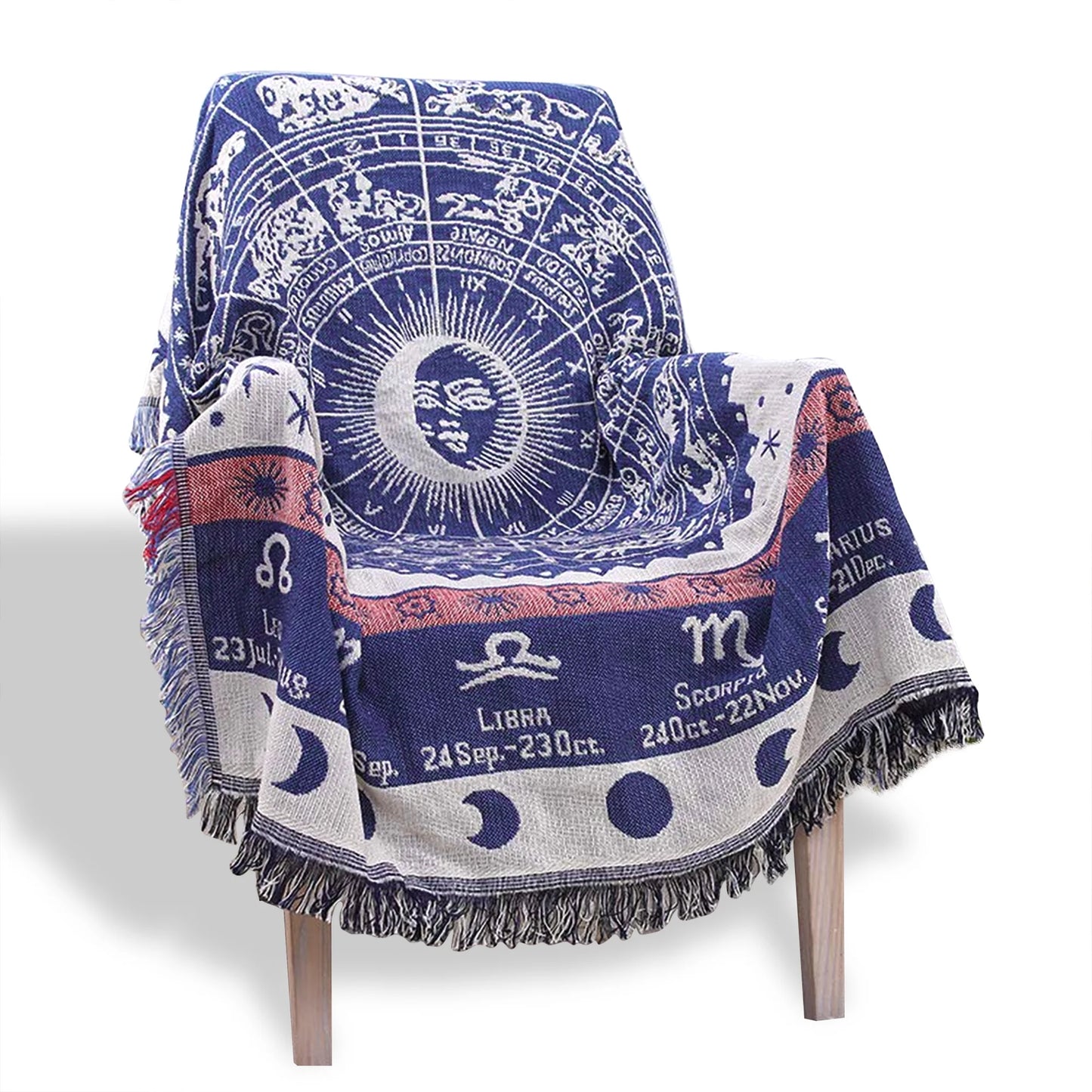 Boho Woven Throw Blanket Reversible Cotton Bohemian Tapestry Hippie Room Decor Witchy Astrology Zodiac Celestial Constellation Carpet Bed Chair Couch