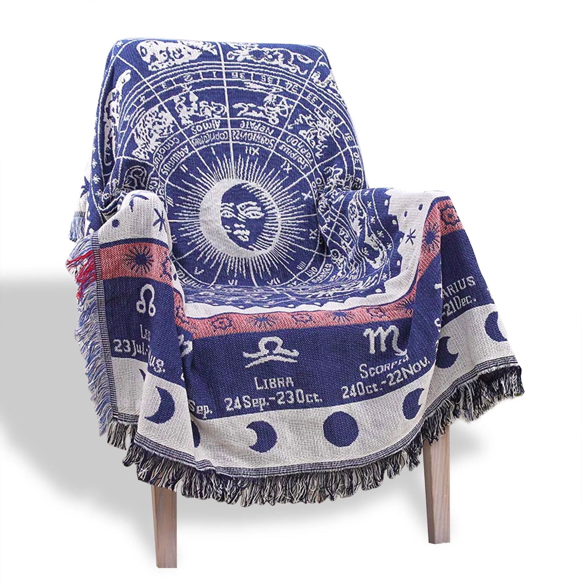 Boho Woven Throw Blanket Reversible Cotton Bohemian Tapestry Hippie Room Decor Witchy Astrology Zodiac Celestial Constellation Carpet Bed Chair Couch