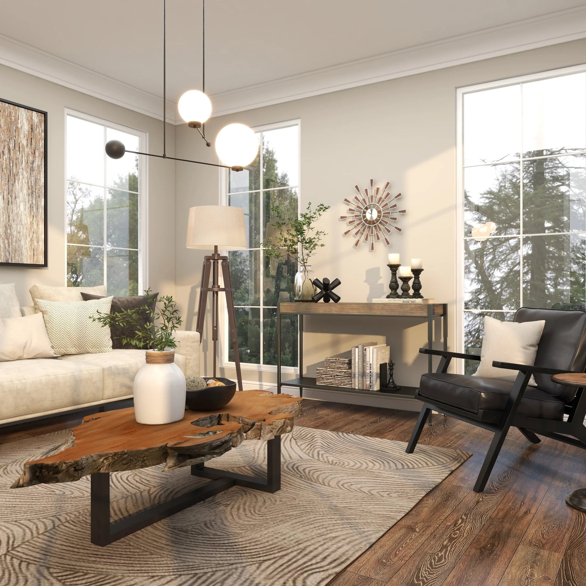 22" Brown Metal Starburst Starburst Wall Clock with Silver Accents