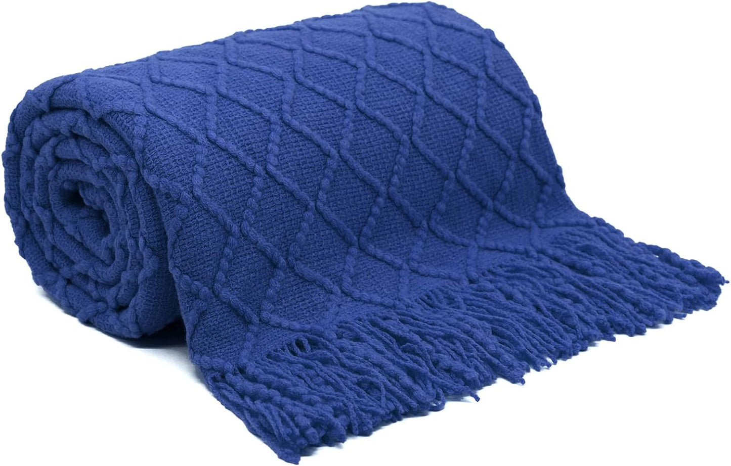 Navy Throw Blanket, Knit Throw Blanket, Boho Throw Blanket for Couch,Bed, Farmhouse Throw Blanket, Lightweight Woven Throw Blanket, Decorative Throw Blanket, Navy Blue Blanket (50"X60")