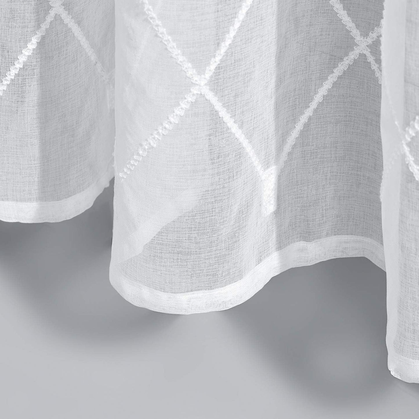 l White Sheer Curtains 63 Inch Length Embroidered Diamond Grommet Window Curtains for Living Room Bedroom, 2 Panels