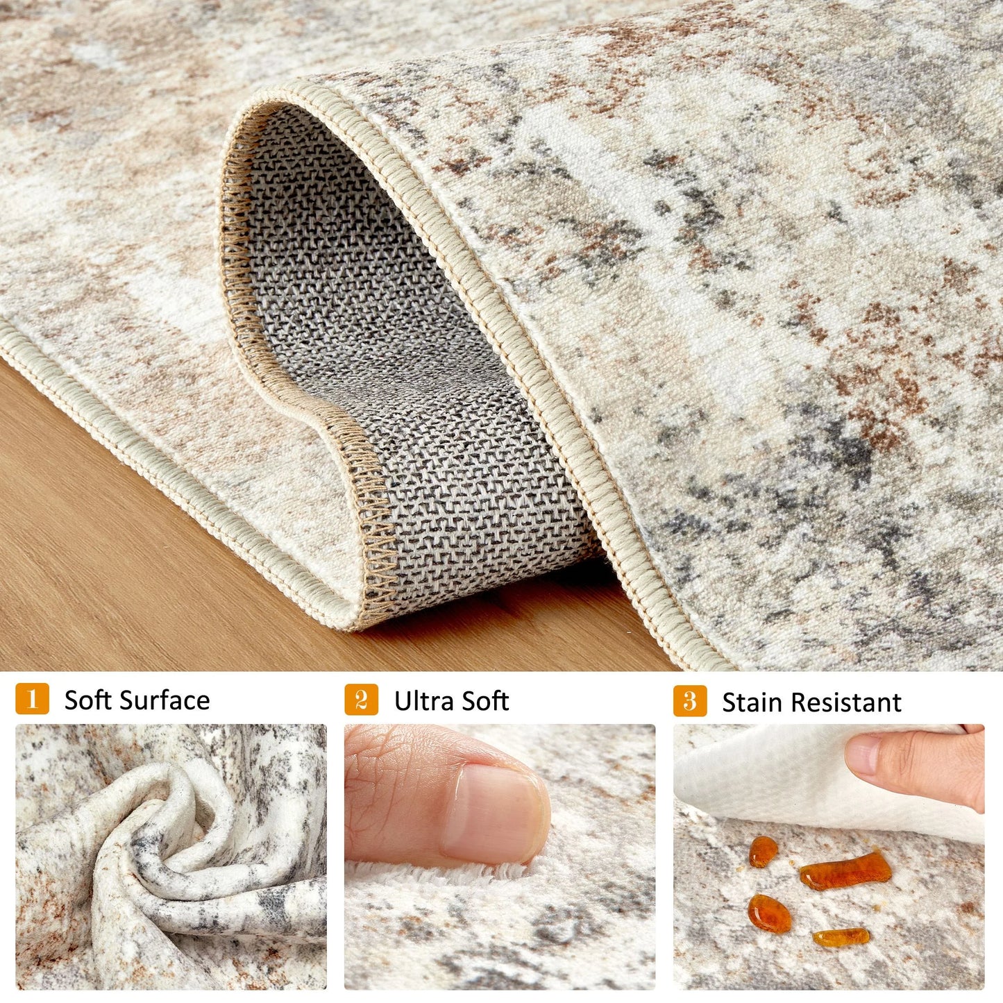 8'X10' Washable Area Rugs for Living Room, Modern Abstract Printed Carpet, Non Slip Indoor Rug for Bedroom Home Decor Carpets, Grey Gold