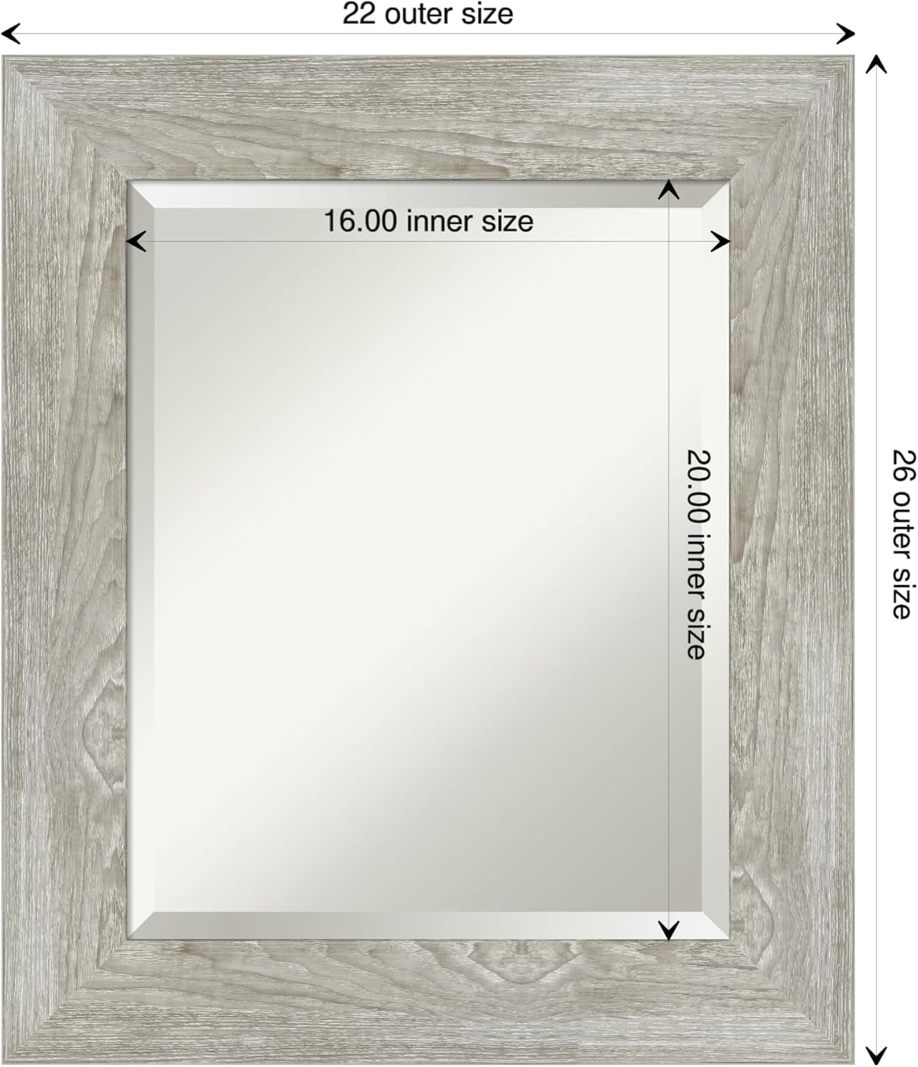 Grey Wall Mirror 26X22 Dove Greywash Rectangle Bathroom Mirror for Wall Decor Living Room, Small Rustic Farmhouse Frame, Hangs Horizonally and Vertically, Bathroom Decor, Beveled Edge