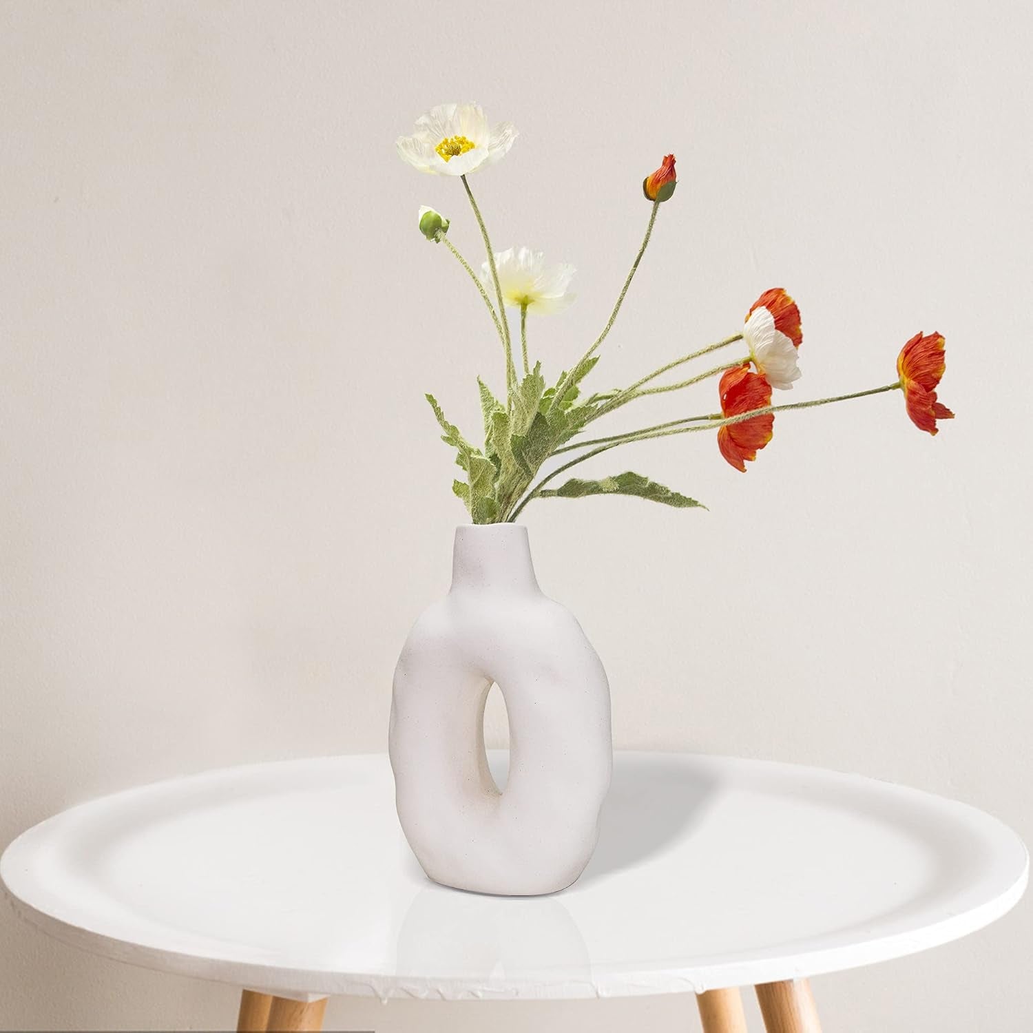 Ceramic Vase for Home Decor, Modern White Vase for Mantel, Living Room, Office, Table and Wedding Decorative