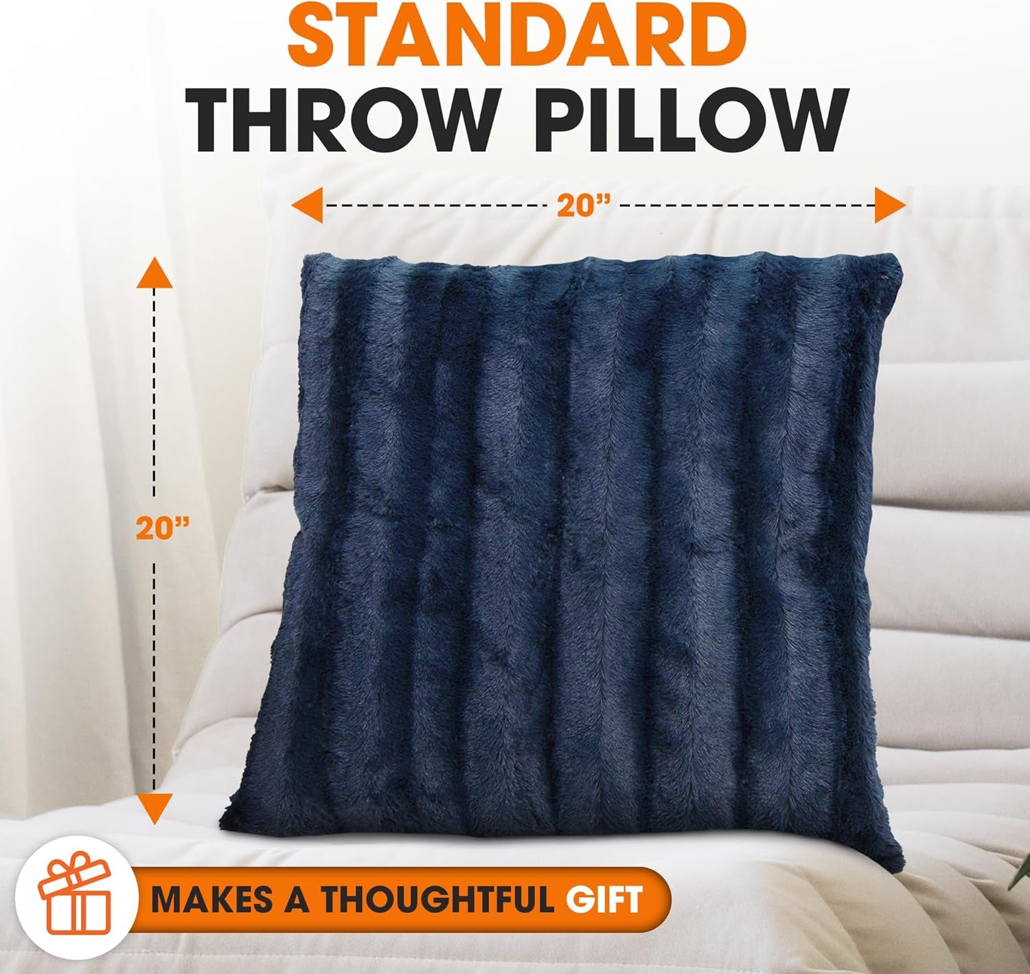 Faux Fur Throw Pillows - Decorative Pillows for Couch, Bed Throw Pillows, Blue Accent Pillows for Bedroom or Living Room Aesthetic, Set of 2 Furry Throw Pillows, 20" X 20"