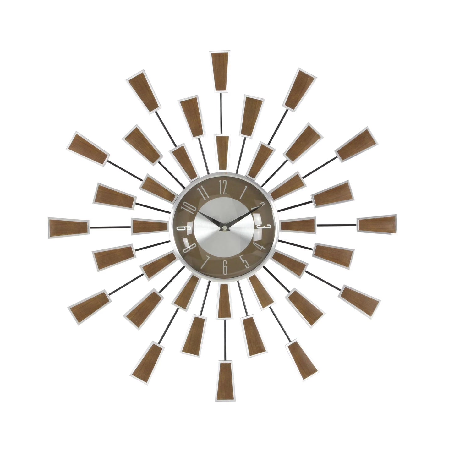 22" Brown Metal Starburst Starburst Wall Clock with Silver Accents