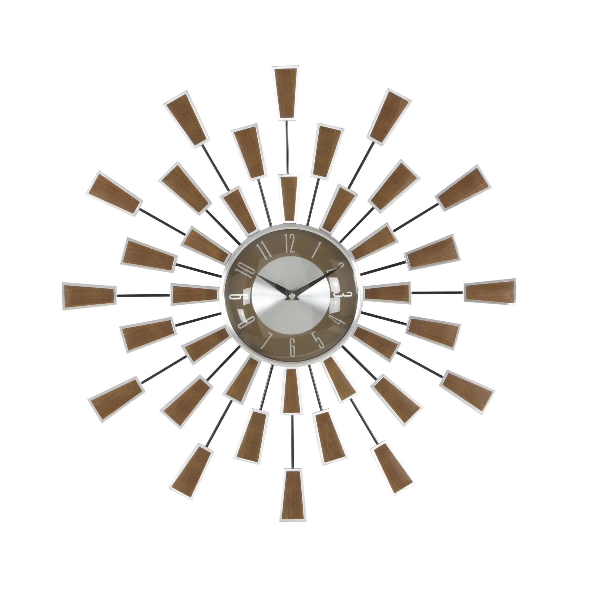 22" Brown Metal Starburst Starburst Wall Clock with Silver Accents