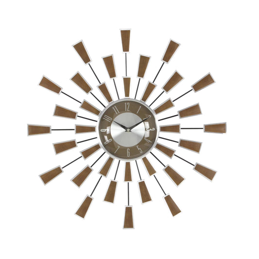 22" Brown Metal Starburst Starburst Wall Clock with Silver Accents