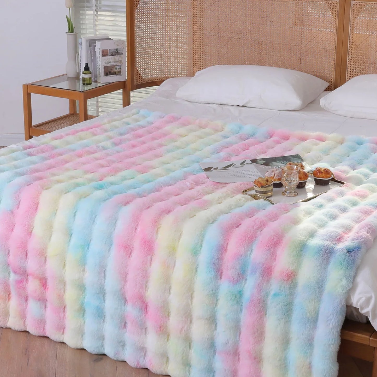 Tie Dye Pink Faux Rabbit Fur Throw Blanket for Couch Chair Soft Warm Girls Blaneket Fluffy Plush Bubble Throw Blanket Luxury Cute Cozy Fuzzy Girls Blankets 40×63 Inches