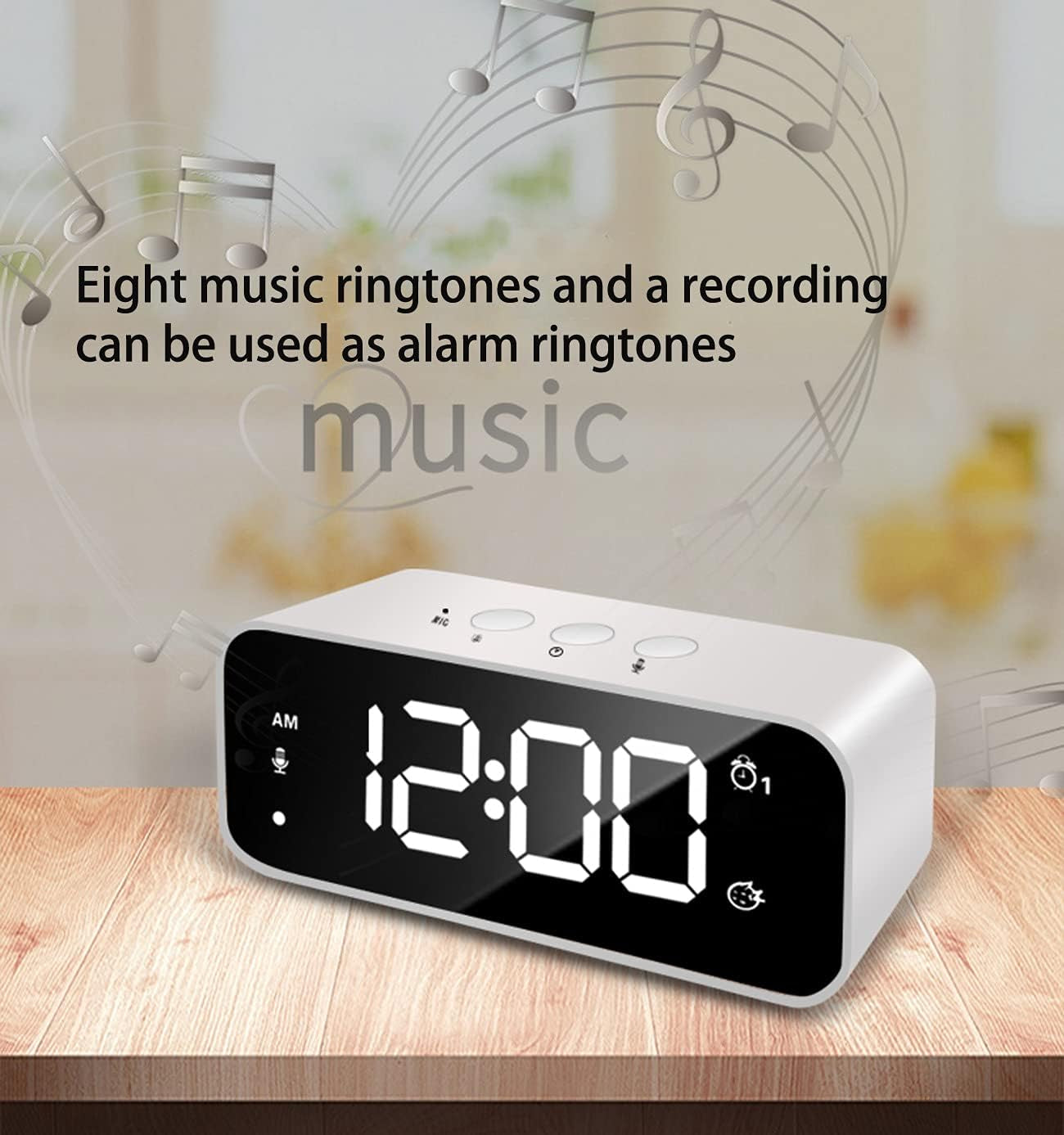 Digital Alarm Clock, Recording Alarm Clocks, Digital Clock, Clock for Bedroom, Desk Clock with USB Port, Kids Alarm Clock with 2 Alarm, Digital Clock Large Display (White)
