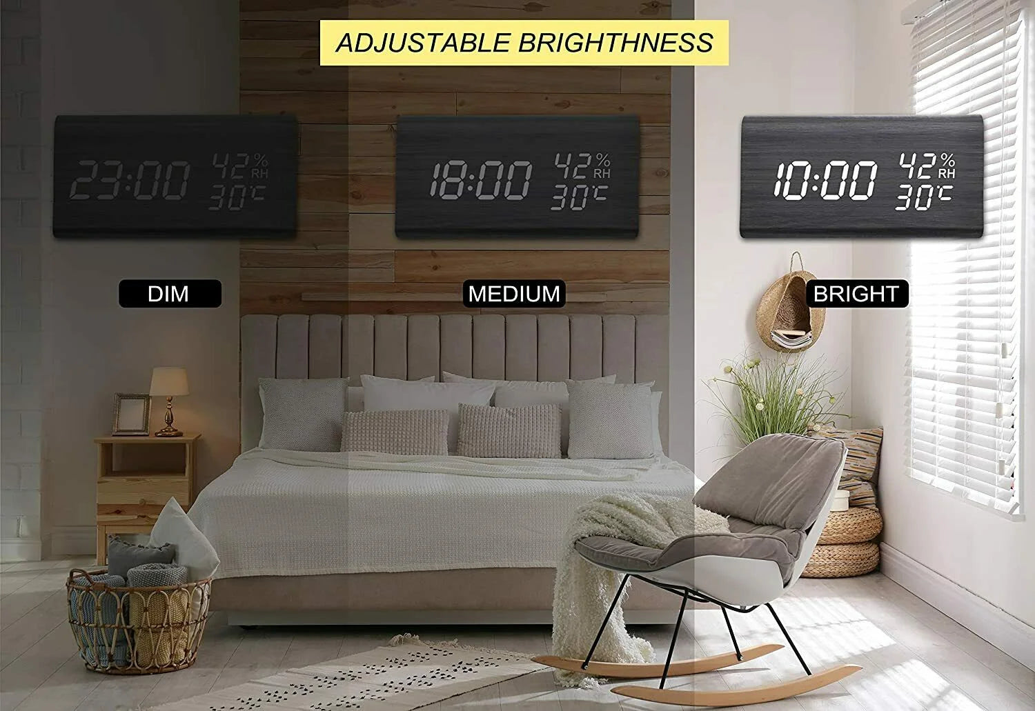 Coolfire Wooden Vibrating Alarm Clock for Heavy Sleepers Adults, Wake Loud Alarm Clock for Heavy Sleepers, Bed Shaker Alarm Clock, Smart Alarm Clock (Black)