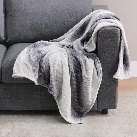 Soft Throw Blankets for Couch - Cozy Blanket Lightweight, Flannel Fleece Throw Blanket Gradient, 60X80 Inches Gray