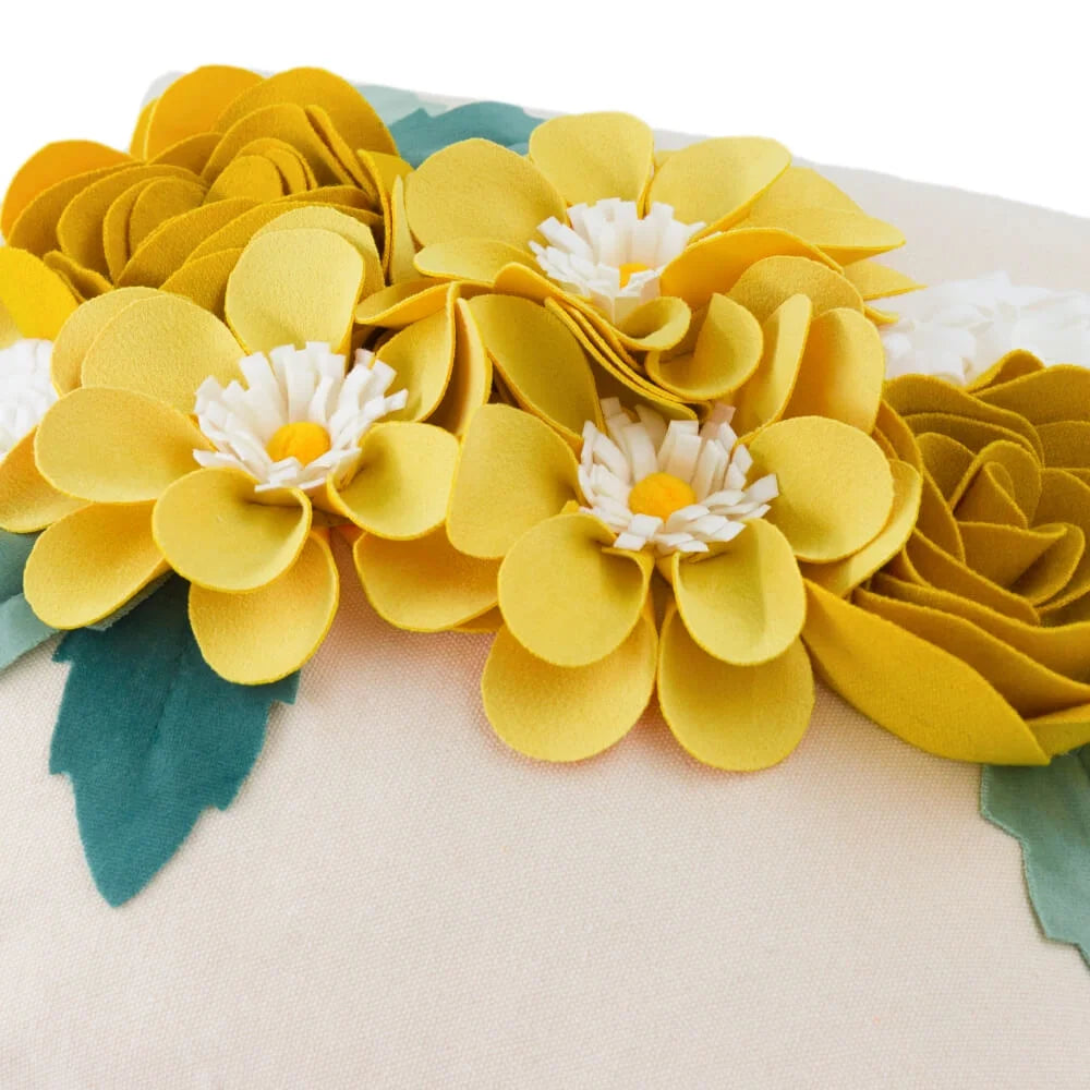 3D Handmade Yellow Decorative Flower Accent Throw Pillow Covers in Square 18X18 Inch