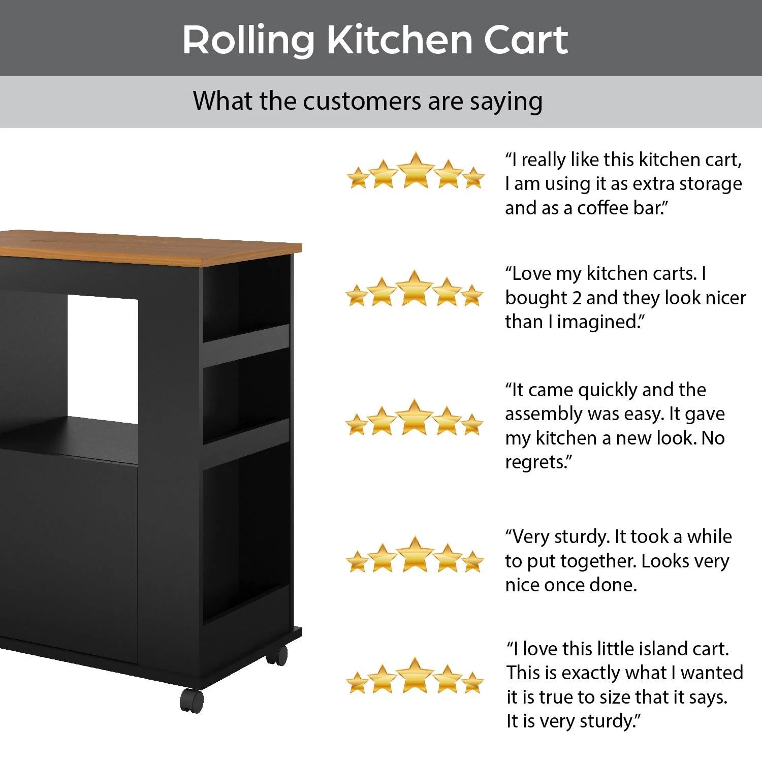 Williams Kitchen Island Microwave Cart with Rolling Casters, Black