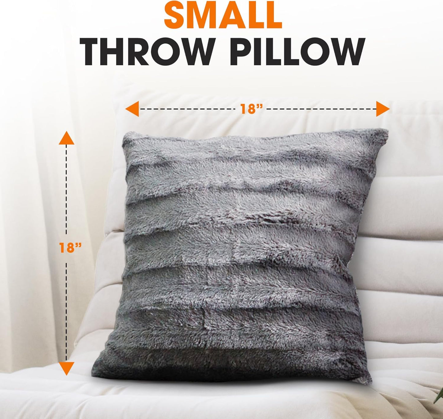 Faux Fur Throw Pillows - Decorative Pillows for Couch, Bed Throw Pillows, Grey Accent Pillows for Bedroom or Living Room Aesthetic, Set of 2 Furry Throw Pillows, 18”X18”