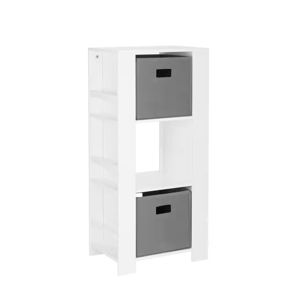 17.38 In. Wide Painted Finish Kids Bookshelf and Toy Organizer Tower 3-Cubbies and 6-Bookracks with 2-Piece Gray Bins