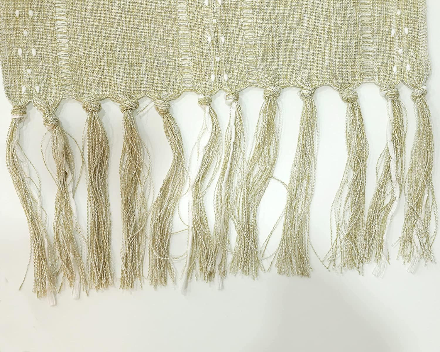 Rustic Linen Table Runner, Farmhouse Burlap Table Runners Hemstitched Long Table Runner Macrame Table Runners with Handmade Tassel Boho Burlap Runner for Dresser Party Dining Room Decor 13 X 70.8 Inch