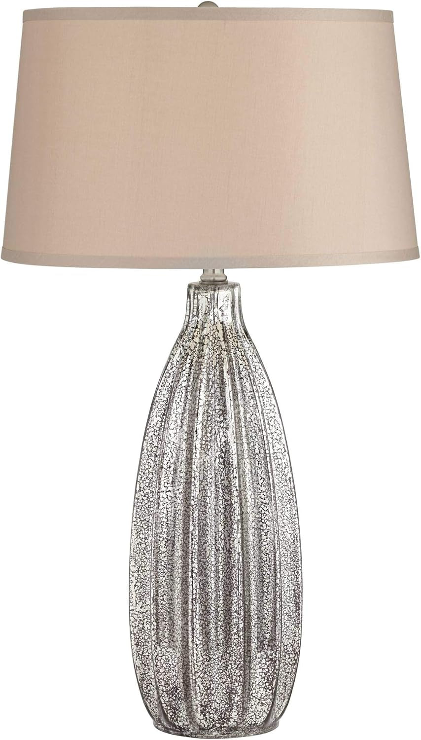 Stella Modern Table Lamp 30" Tall Fluted Mercury Ribbed Glass Taupe Tapered Drum Shade Decor for Bedroom Living Room House Home Bedside Nightstand Office Entryway Kids Family
