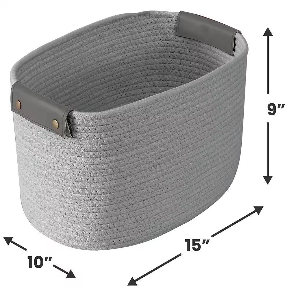 Cotton Gray Fabric Rope Storage Baskets (3-Pack)