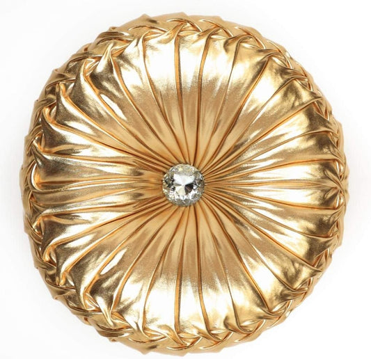 Tresshouse European round Throw Pillows, Soft Spandex Fabric Pumpkin Pleated Handmade Metallic Accent Circle Insert Cushion Diamond to Enhance for Sofa Bedroom Livingroom Couch Cover Chair Gold
