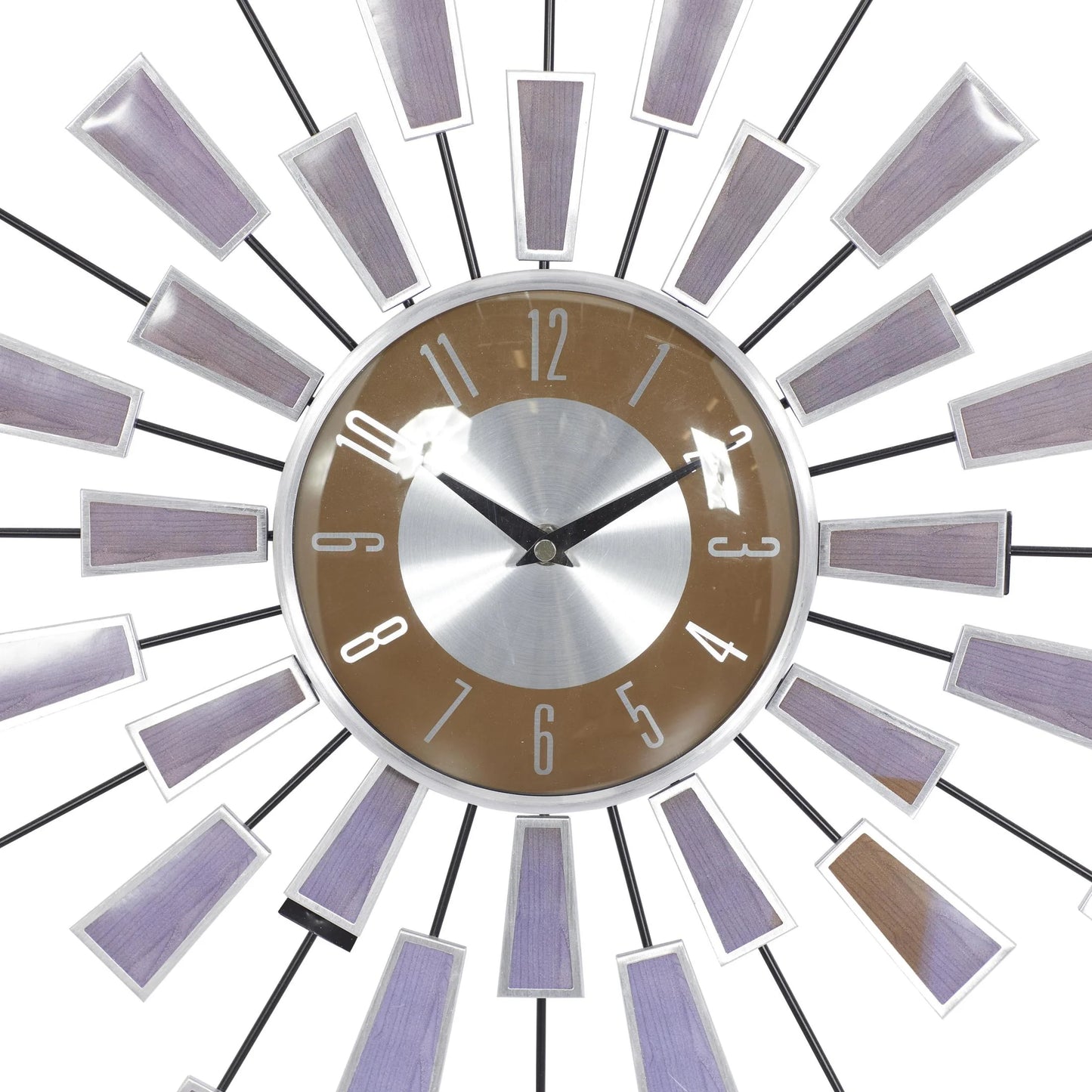 22" Brown Metal Starburst Starburst Wall Clock with Silver Accents