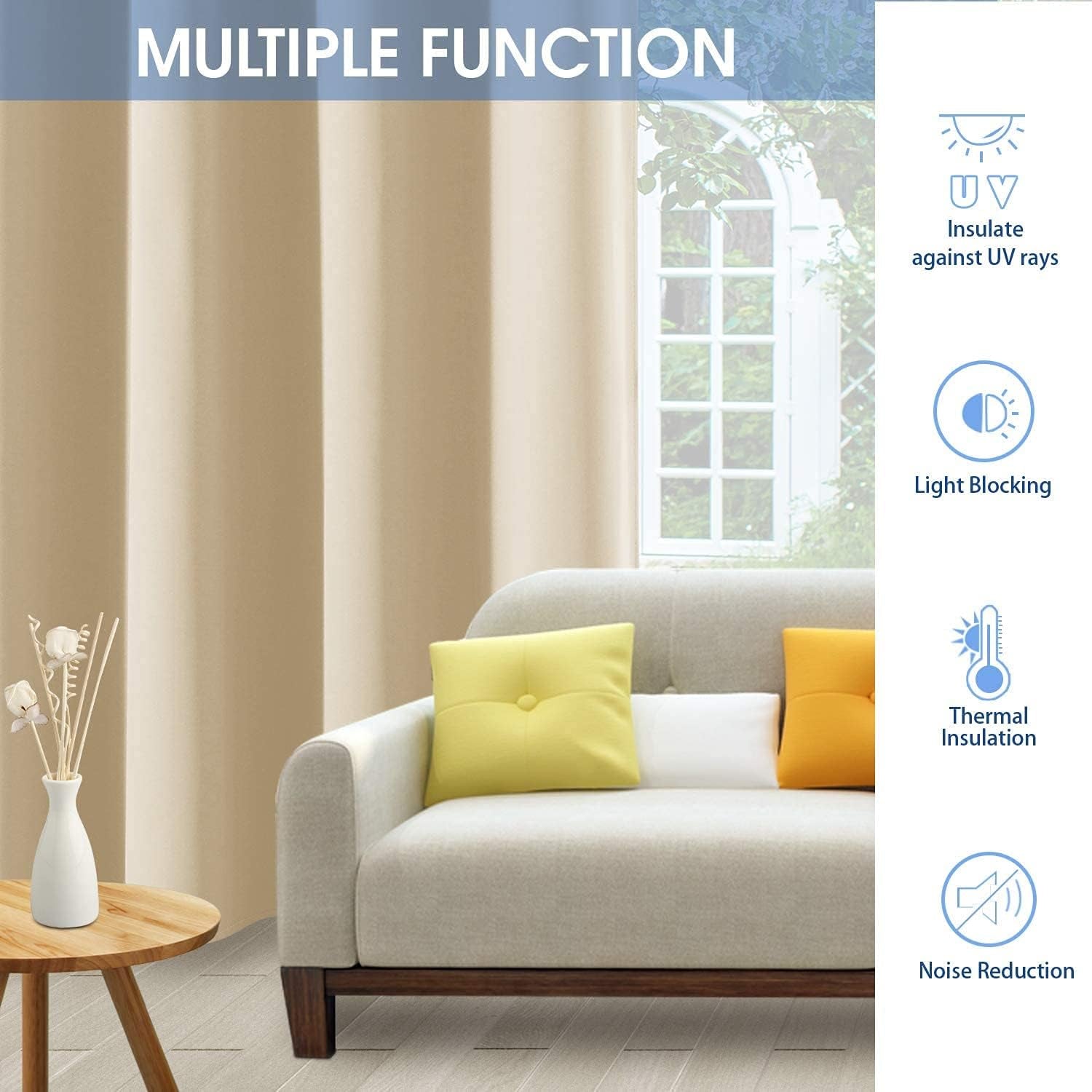 2 Panels Beige Outdoor Curtains, 52 X 108 Inch Blackout Thermal Insulated Waterproof Drapes for Patio, Porch, Yard, Pergola, Sliding Door, Arbor