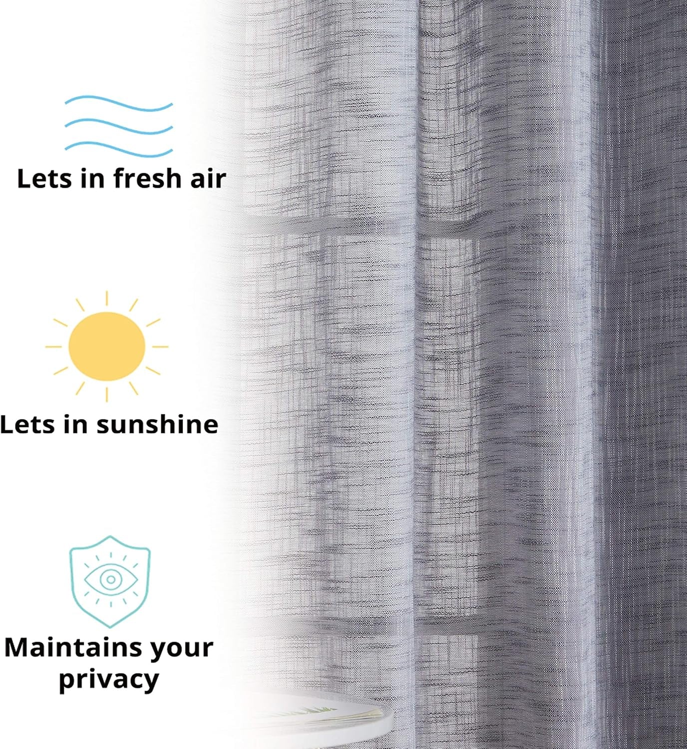 Madison Faux Linen Textured Semi Sheer Privacy Light Filtering Transparent Window Grommet Floor Length Thick Curtains Drapery Panels Office & Living Room, 2 Panels (54 W X 84 L, Charcoal Grey)