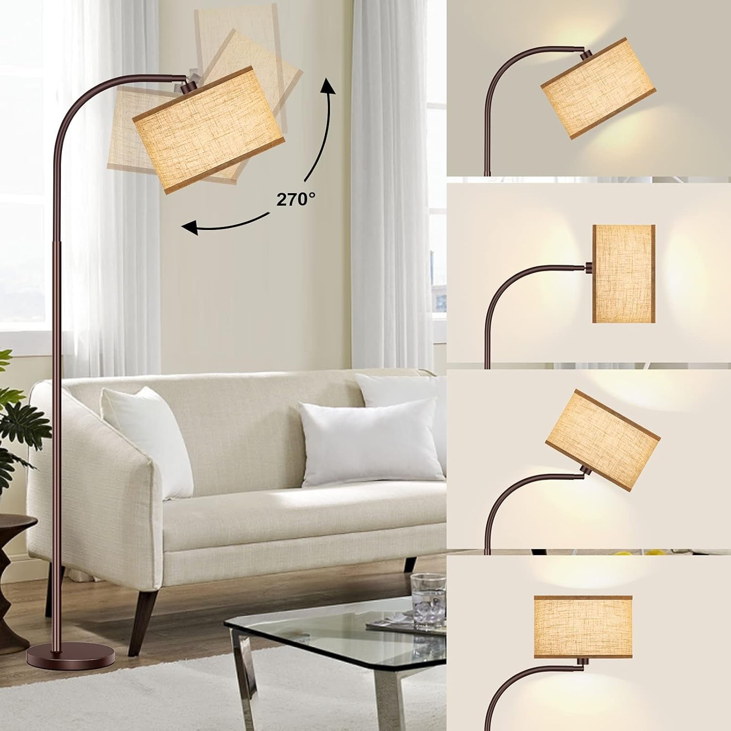 ROTTONEGGON Floor Lamp for Living Room, Oil-Rubbed Bronze LED Standing Lamp with 2 Lamp Shades (Beige/White), Tall Reading Lamp for Bedroom Study