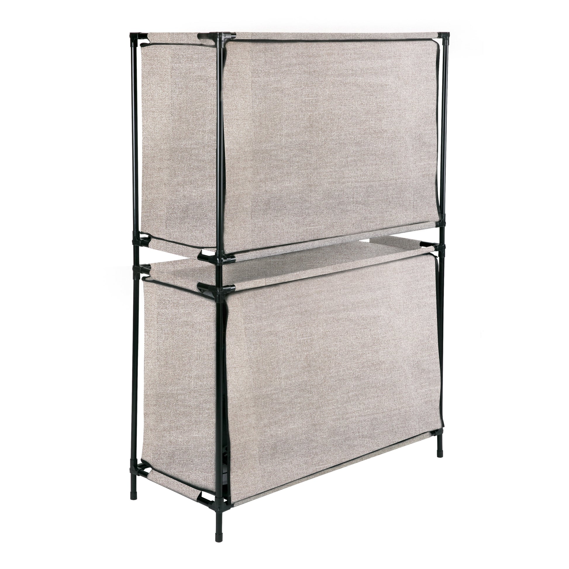 2 Pack 16 Compartment 32 Pair Shoe Fabric Cubby in Beige