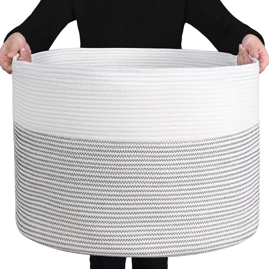 XXXL Cotton Rope Basket (23.6"X15.7"),100% Cotton,Extra Large Woven Storage Basket,Blanket Basket Living Room,Toy Storage Basket,Pillow Basket,Laundry Basket,Round Basket,Baby Hamper