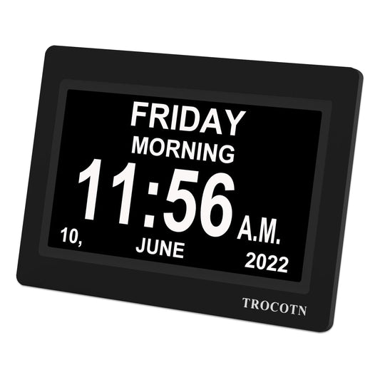 7 Inchs Digital Clock Calendar Clock Large Display Alarm Clock Wall Clock (Black)